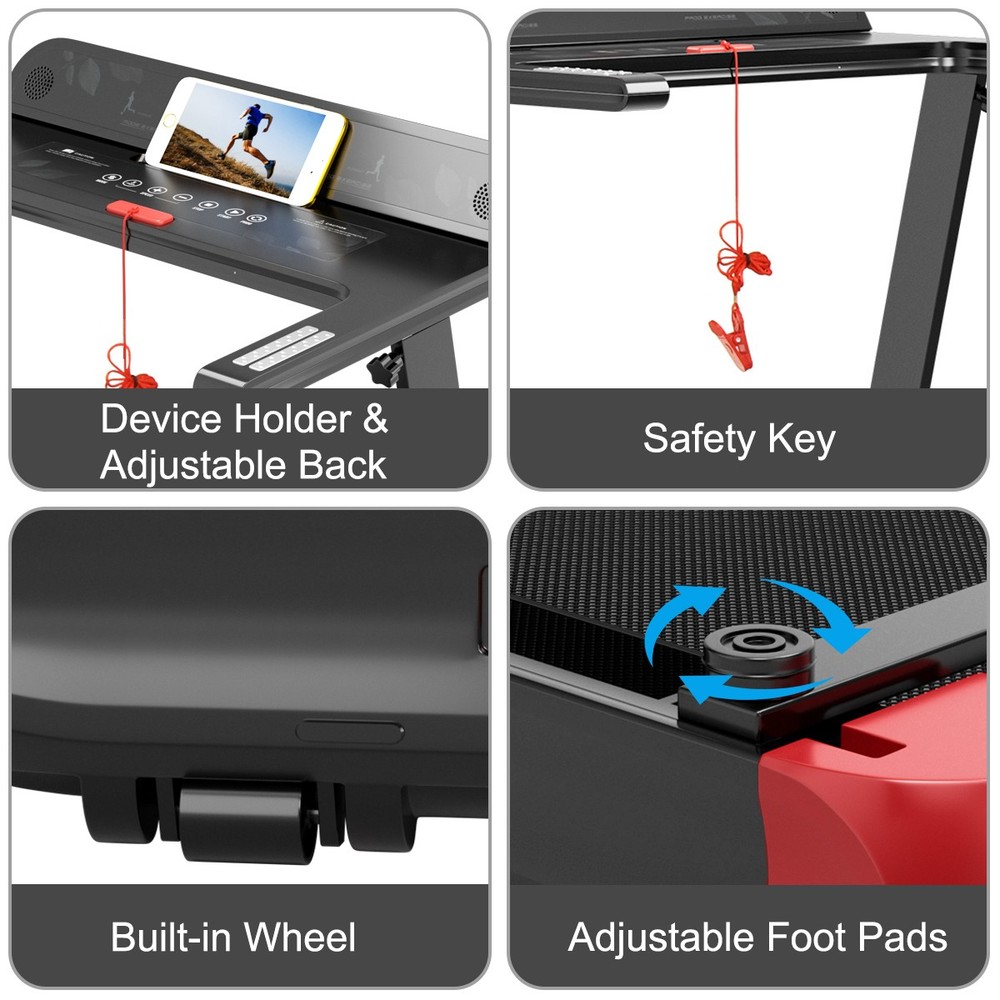 Electric Folding Treadmill Compact Walking Running Machine w/APP Control Speaker
