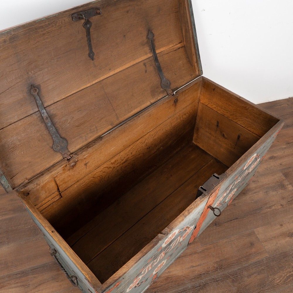 Original Blue Painted Dome Top Trunk from Sweden dated 1804