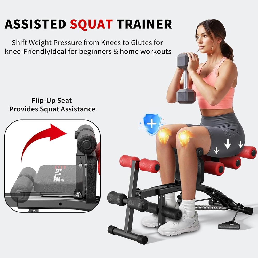 Ab Machine with Squat Machine, Multi-Functional Adjustable Ab Trainer, Ab Workou
