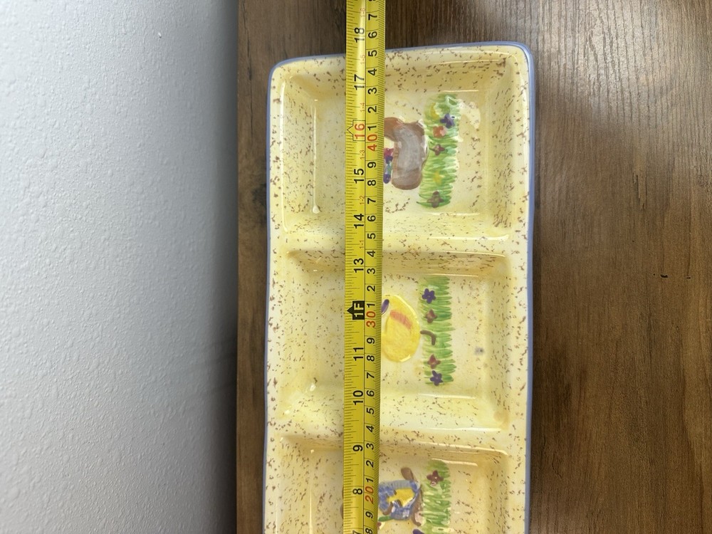 Vintage Easter Bunny Chick Divided Serving Tray 4 Section Spring Platter 17”