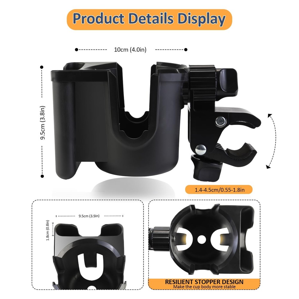 Stroller Cup Holder with Phone Holder 360 Rotating Universal