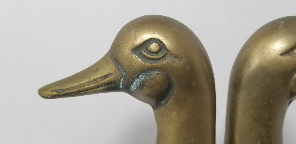 Vintage Solid Brass Mallard Duck Heads Bookends Pair Set