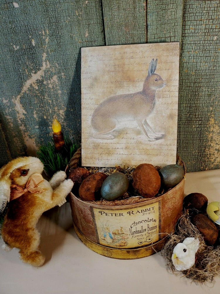 VINTAGE VICTORIAN PRIMITIVE STYLE EASTER BROWN SITTING BUNNY RABBIT SPRING SIGN