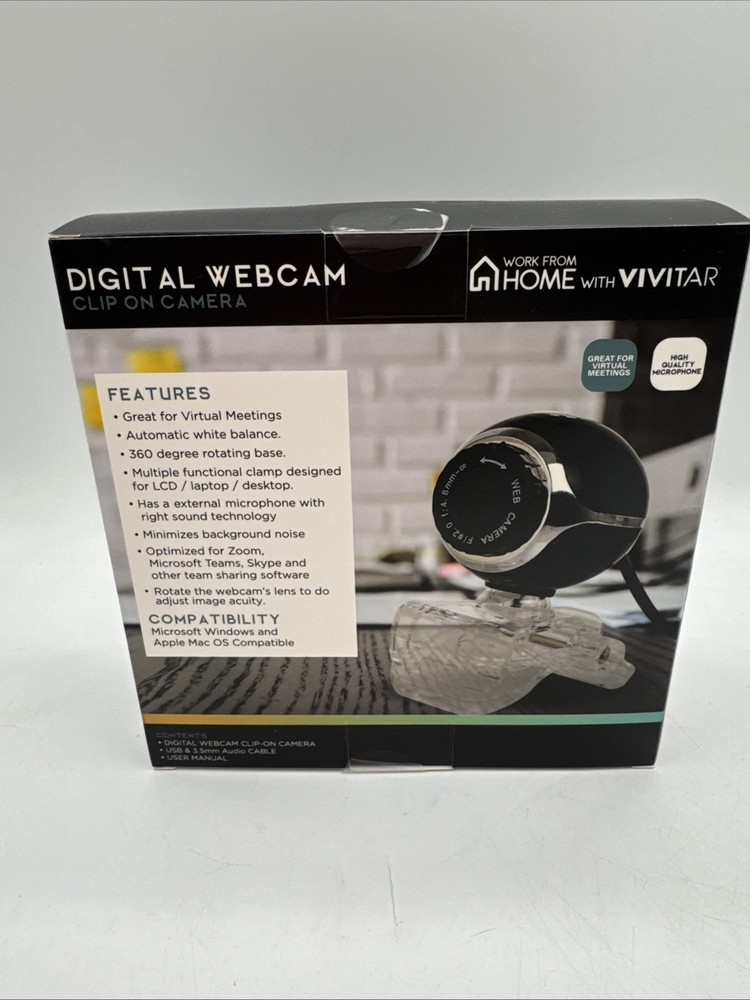 VIVITAR DIGITAL WEBCAM Clip On Camera 360 Rotating Base, Optimized Zoom