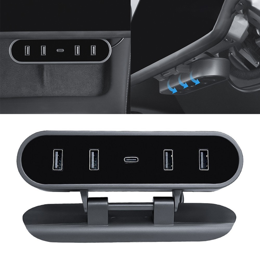 Foldable Charger Hub for Tesla For Model 3 Streamlined Under Screen Docking