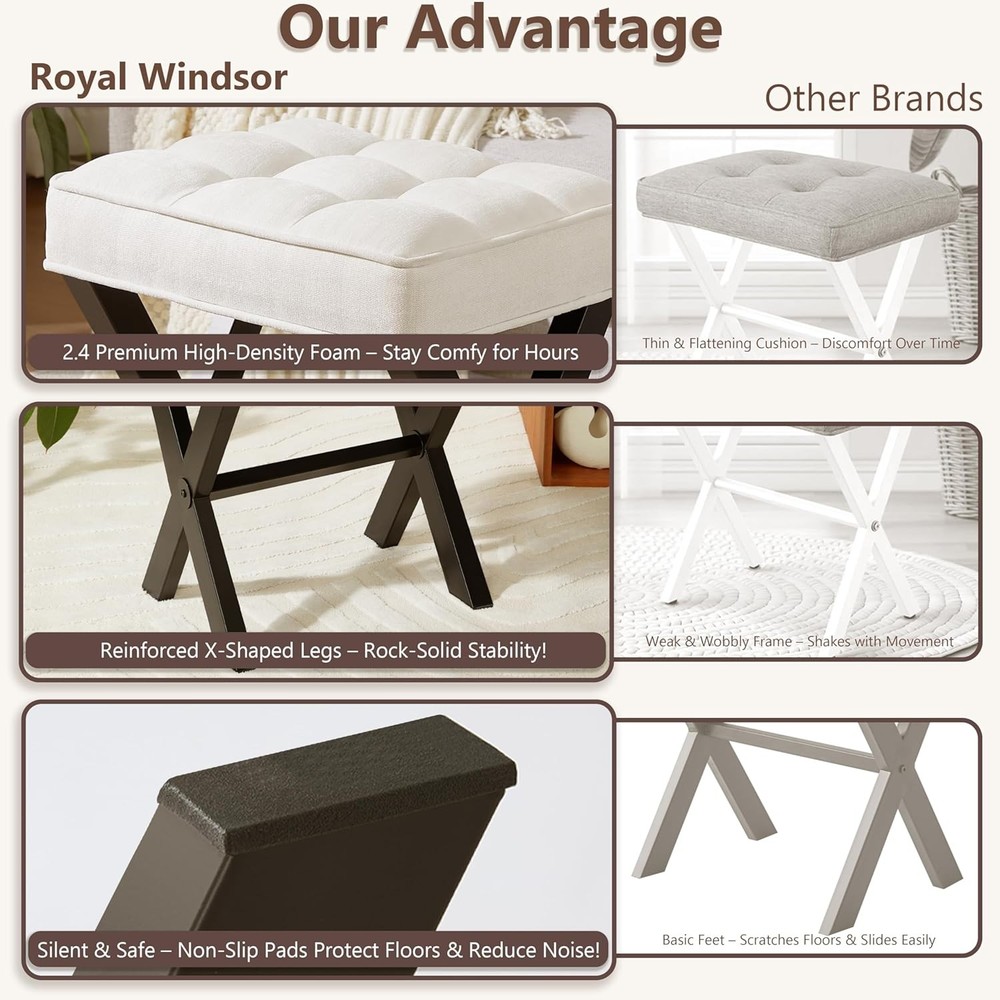 Vanity Stool Square Ottoman Stool Foot Rest Upholstered Vanity Chair Foot Stool