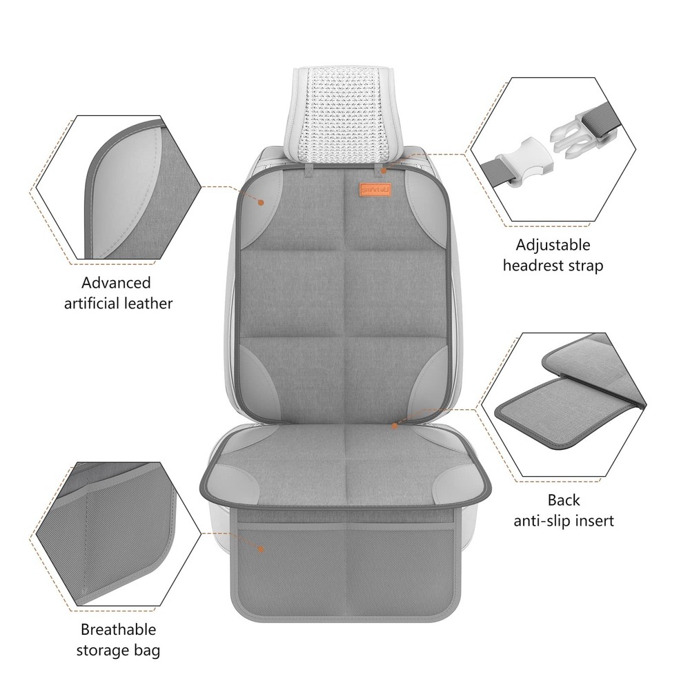 Smart ELF2 Pack Car Seat Protector-600D Fabric Waterproof 2PS, Light Grey
