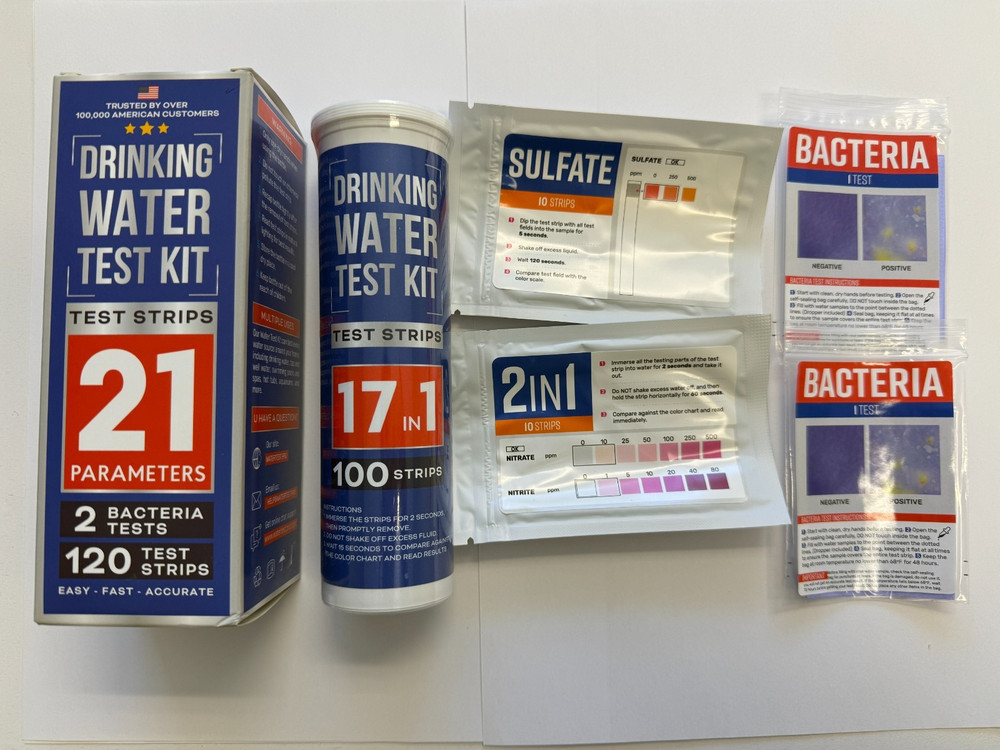 Drinking Water Test Kit 21 Parameters 120 Test Strips + Bacteria Tests exp 05/26