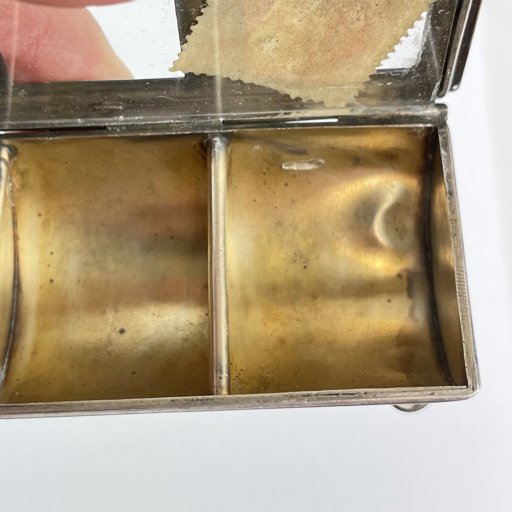 Antique Solid Sterling Silver Triple Stamp Case / Box Cohen & Charles 1913 8cm