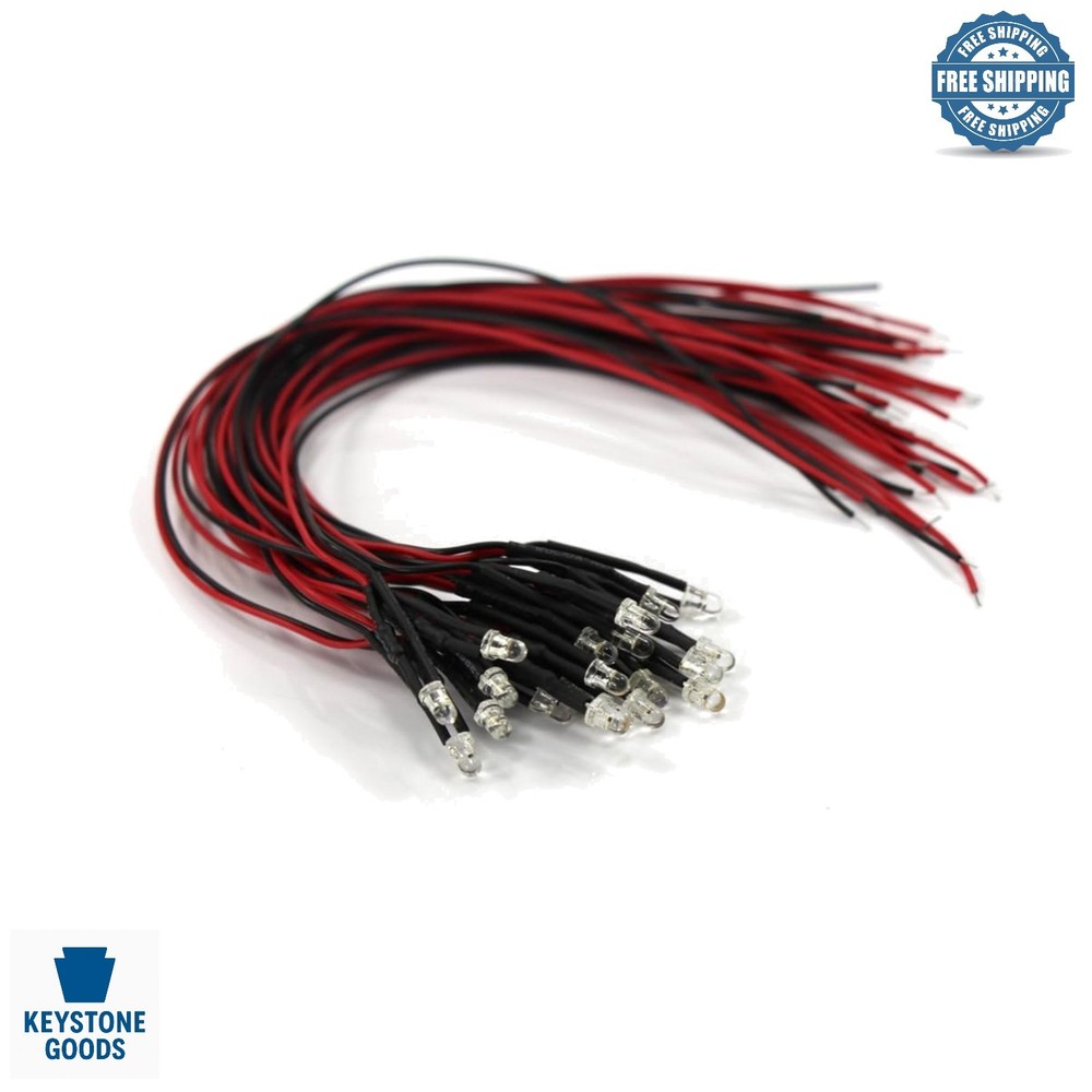 20 Pcs Warm White 3mm Pre-Wired LED Lights for Model Railroads & Projects