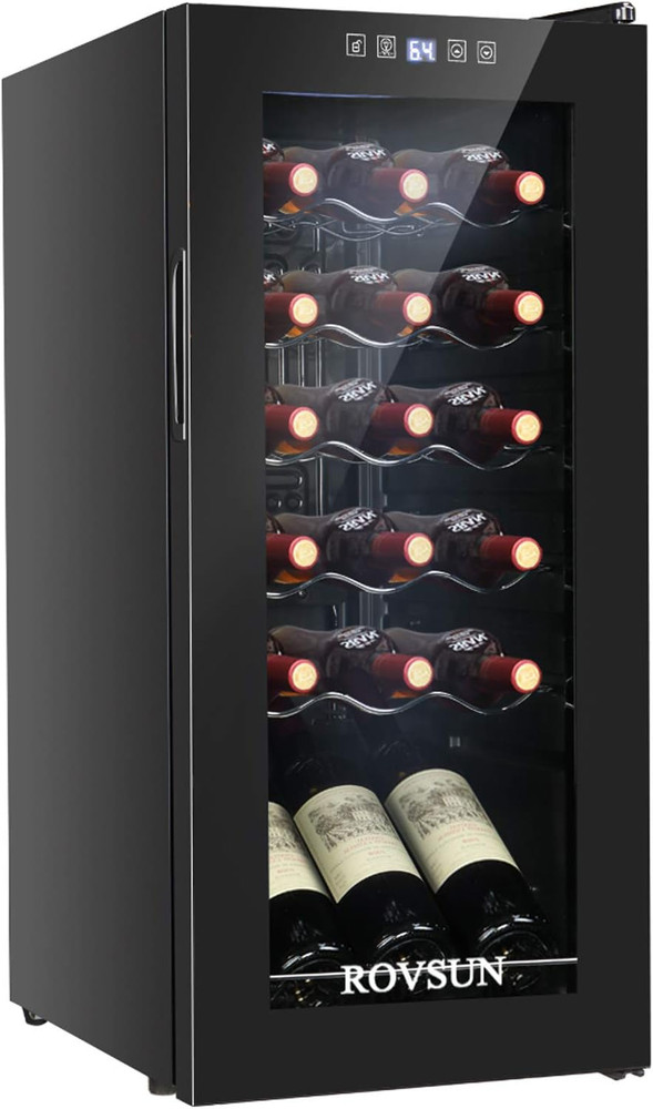 18 Bottle Wine Fridge, Freestanding Compressor Wine Cooler Refrigerator, Beverag