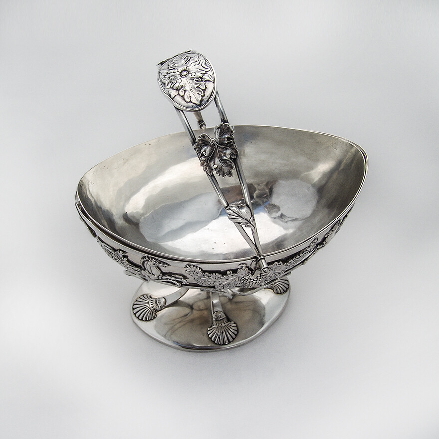 German Footed Oval Basket Swing Handle 11 Loth Silver 1820