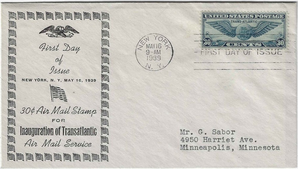 FDC   # C24-38 -- Kuntz  --  30c  Winged Globe-- 1939