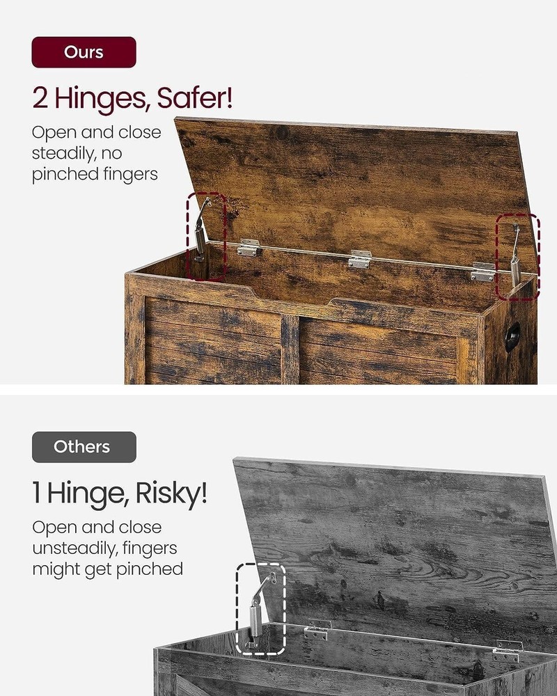 VASAGLE Storage Chest, Storage Trunk with 2 Safety Hinges, Storage Bench