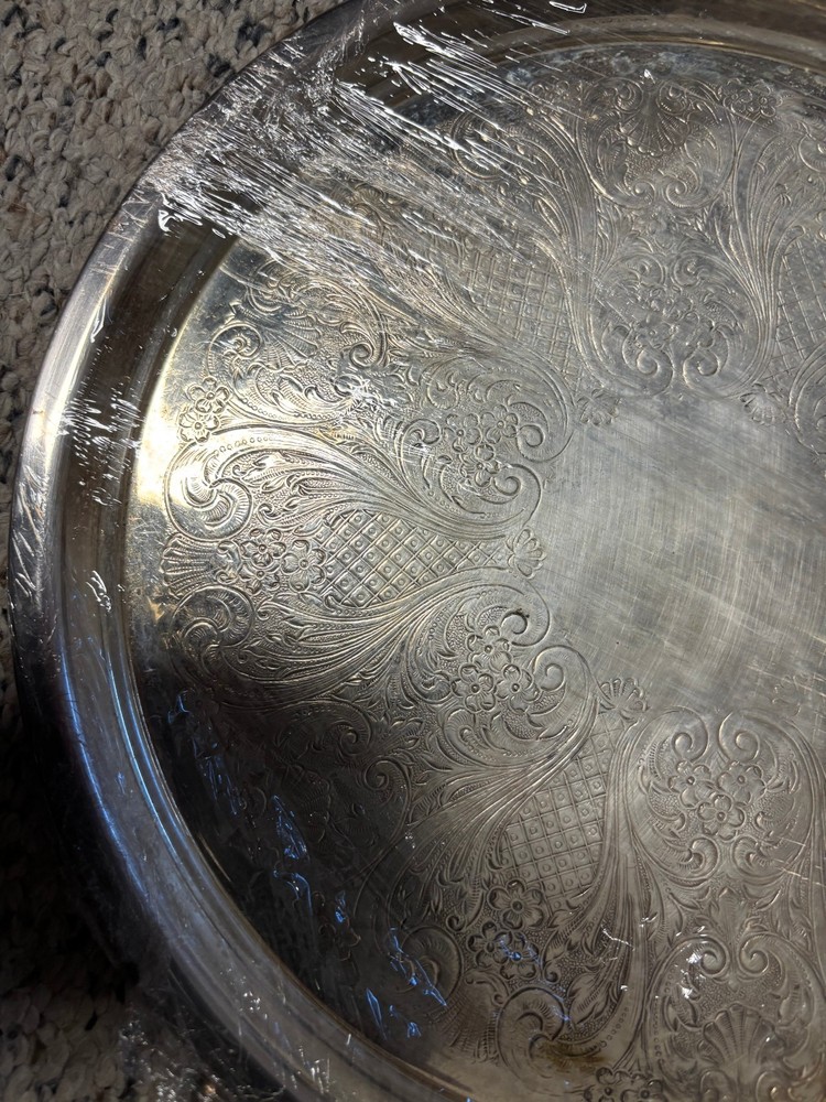 Sheffield Crown & Shield S Mark Silver on Copper Large Serving Tray Handles