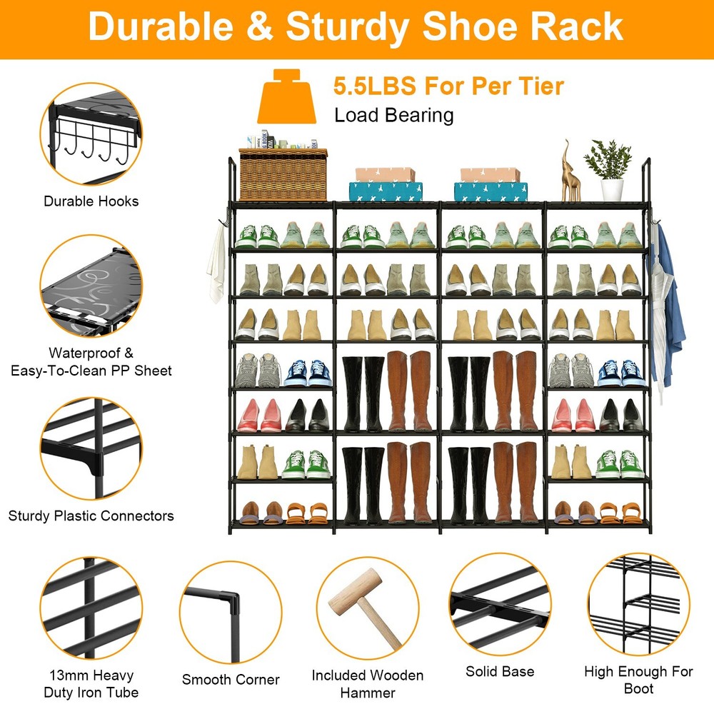 8-Tier Metal Shoe Rack Shelf Adjustable Entryway Stackable Storage Organizer
