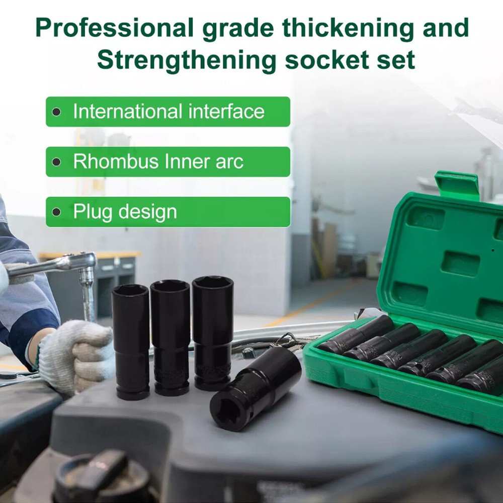 10 pc 1/2" inch Deep Impact Socket Tool Set 10-24mm Metric Garage Workshop