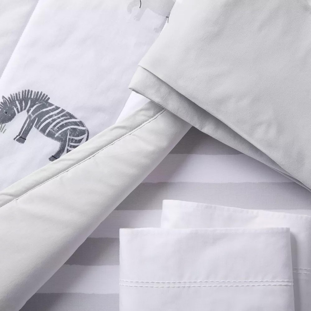 Cloud Island Two by Two Animals 4pc Nursery Crib Bedding Set - Gray & White