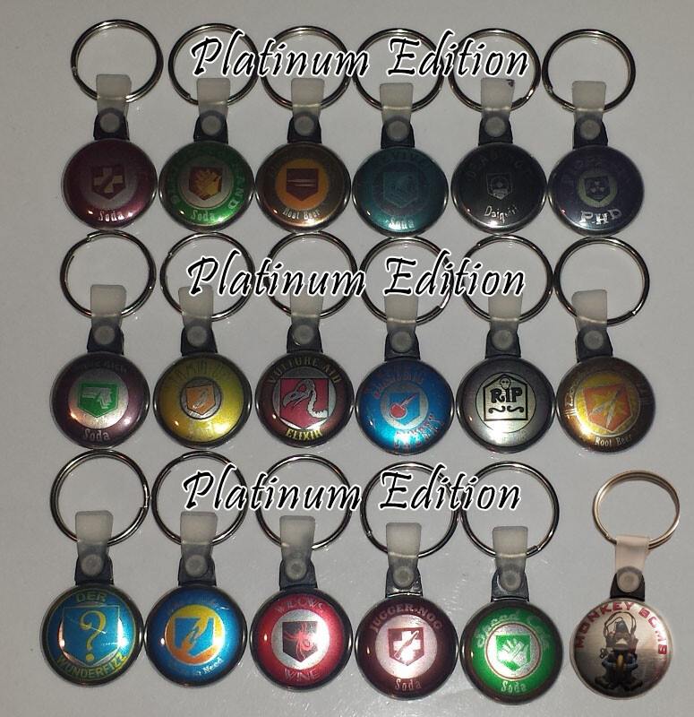 Four (4) Pack - Perk Cola Logo Keychains (Platinum Edition) - Choose Your Perks!