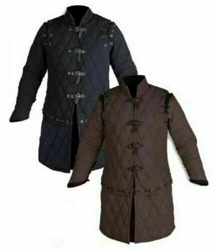 Medieval Thick Padded Full Length Sleeves Gambeson Coat Aketon Jacket Armor