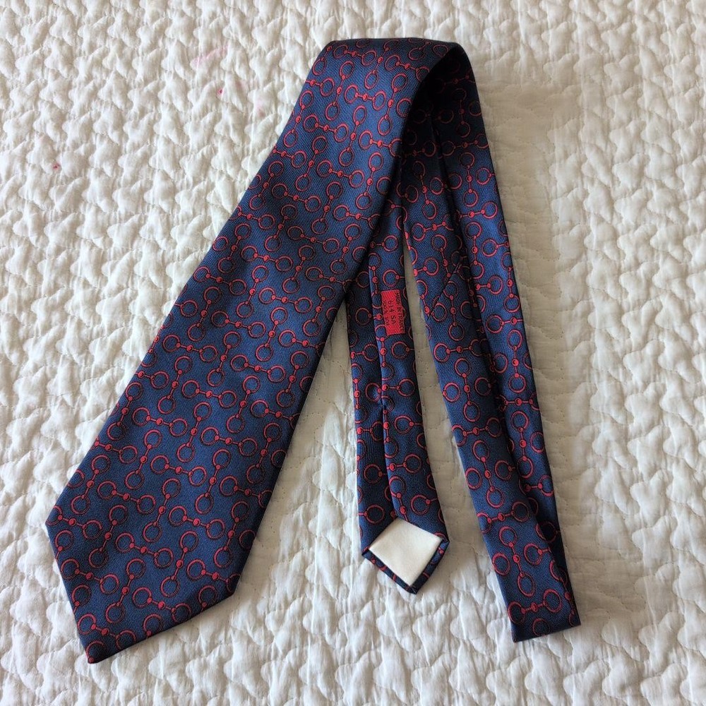 HERMES Hermes Tie Navy Horsebit All Over Pattern Business