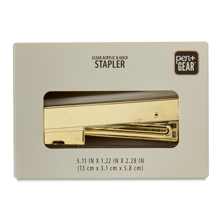 Compact Clear Acrylic Gold Stapler, 20 Sheet Capacity, Half Strip,