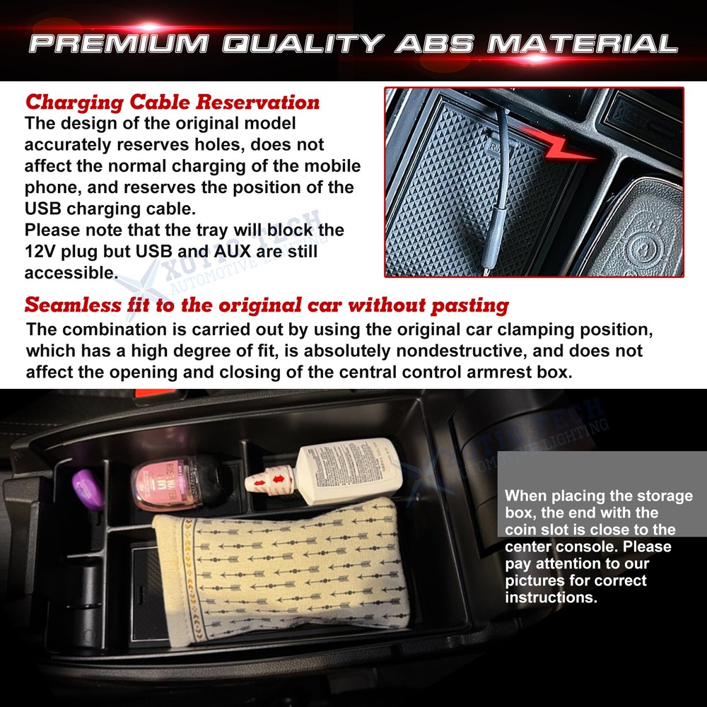 Black Armrest Insert Container Secondary Storage Box For Ford Escape 2020-2026