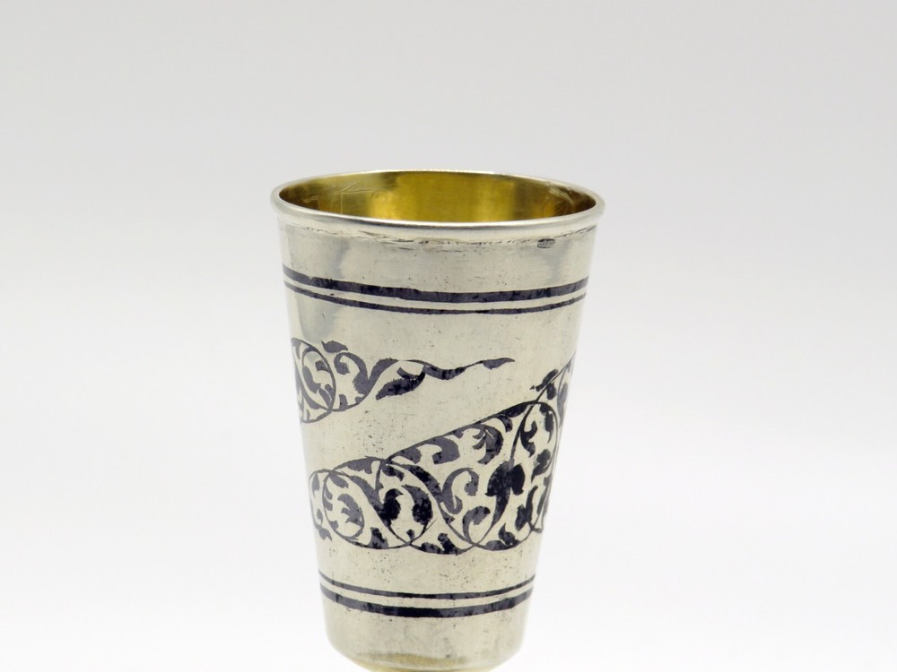 Antique Solid Silver Niello And Gilt Soviet Era Russian Kiddush Cup Hallmarked