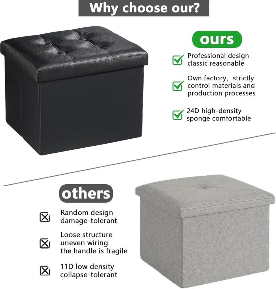 Storage Ottoman Folding Foot Rest Stool Leather Footstool Bench Short Ottoman
