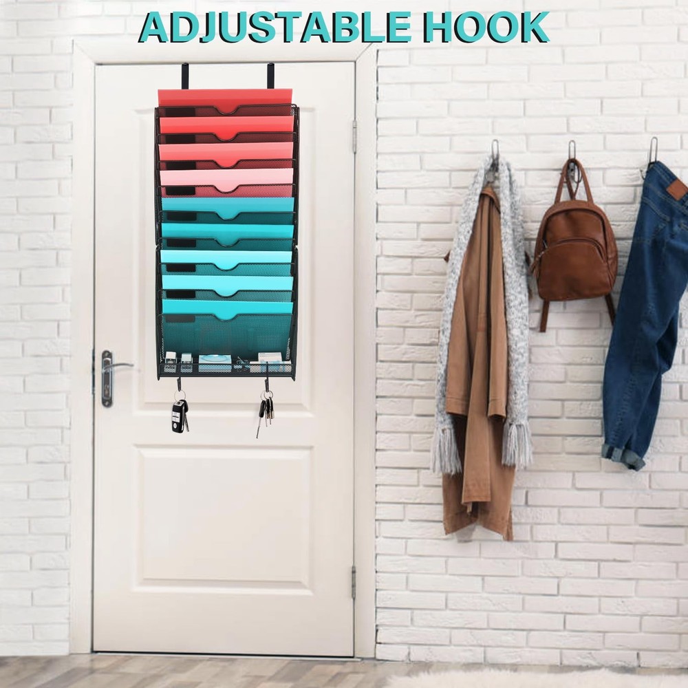 Wall File Organizer, 10 Pockets Mesh Hanging File Organizer, Wall Mount File