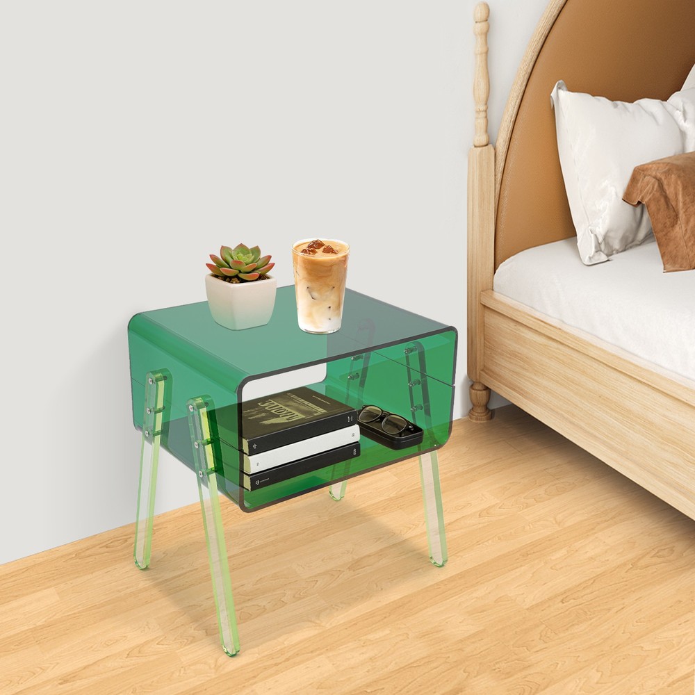 Acrylic Decorative End Table, 2-Tier Home Display Nightstand with Open Storage