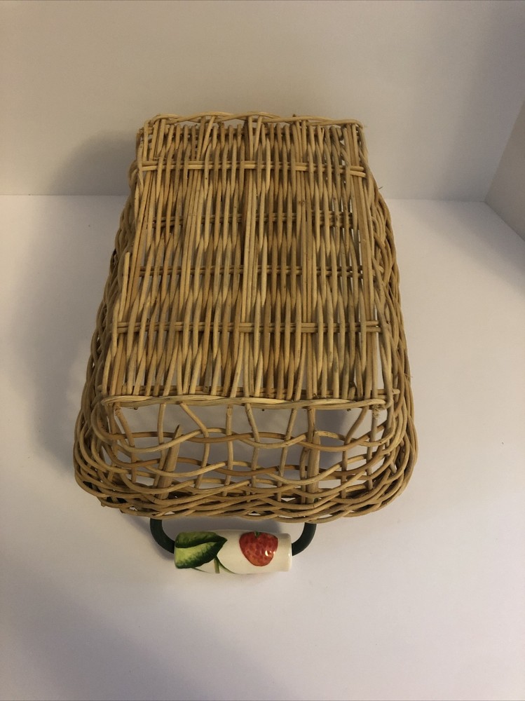 Vintage Basket with Painted Ceramic Handles