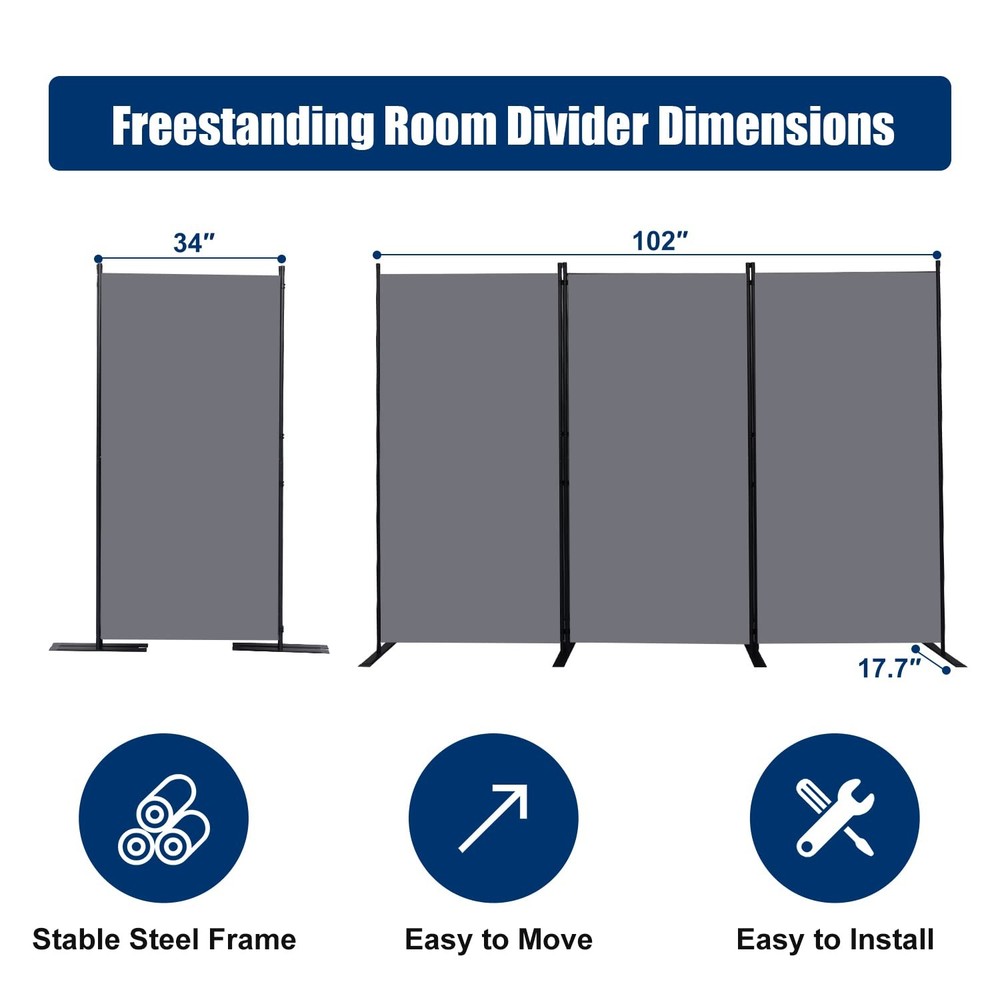 6FT Portable Room Divider - 3 Panel Folding Privacy Screen for Any Space