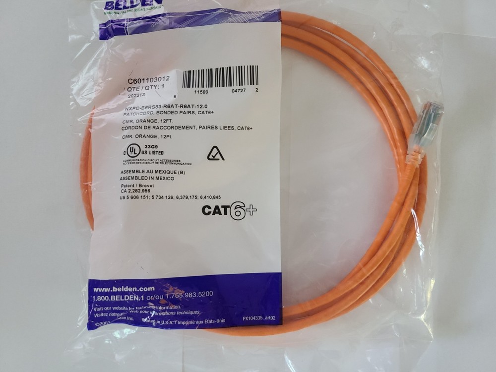 Belden Cat6 Ethernet Patch Cable - 12ft - Orange