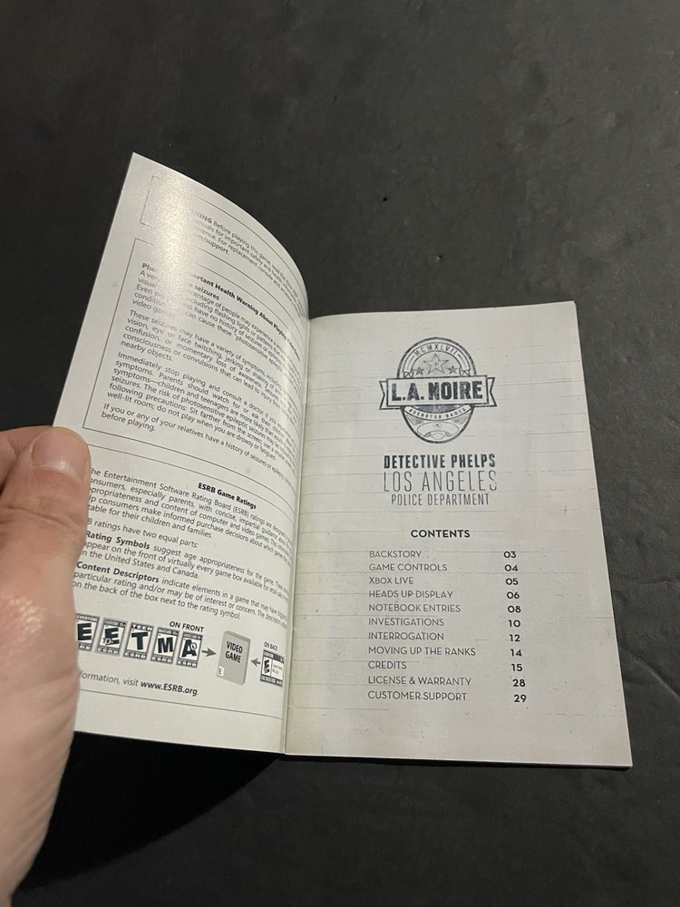 la noire xbox 360 Manual Only