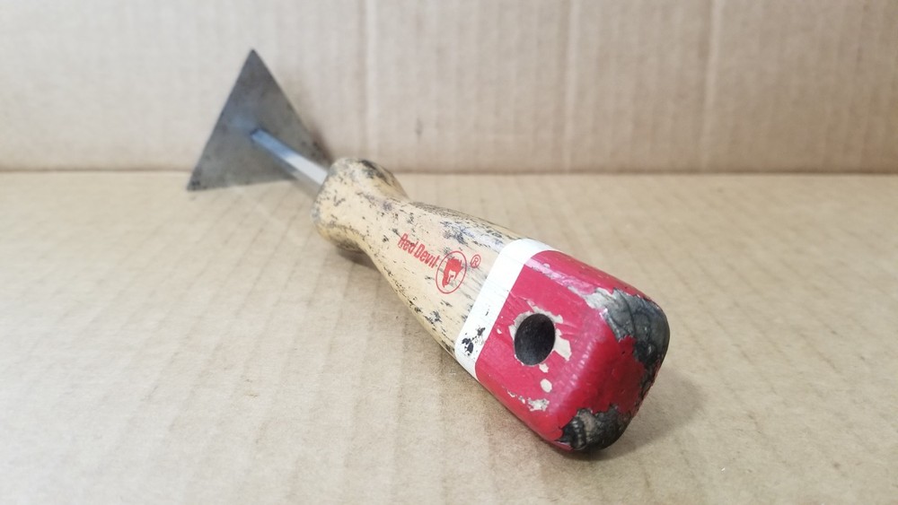 Vintage Red Devil Triangle Blade Wood Handle Paint Scraper Tool VGC