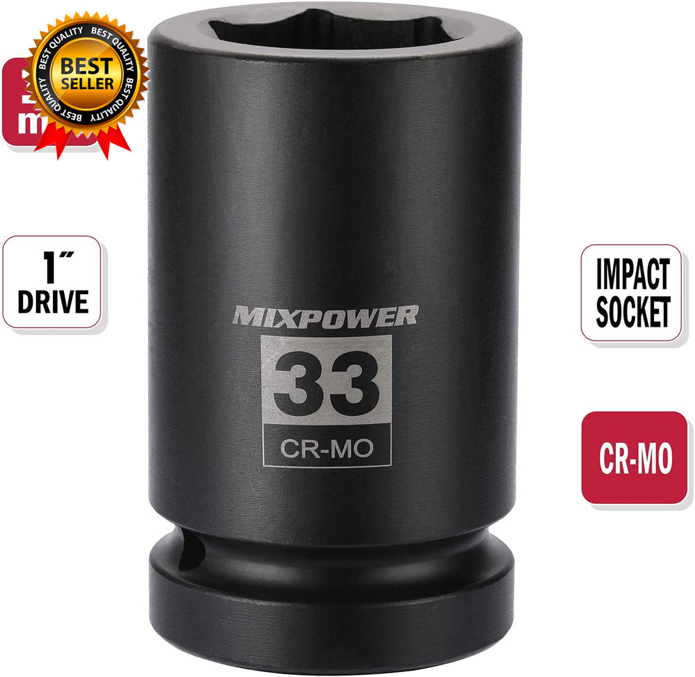 1 Inch Drive Deep Impact Socket CR-MO 33Mm 6 Point Radius Corner Design