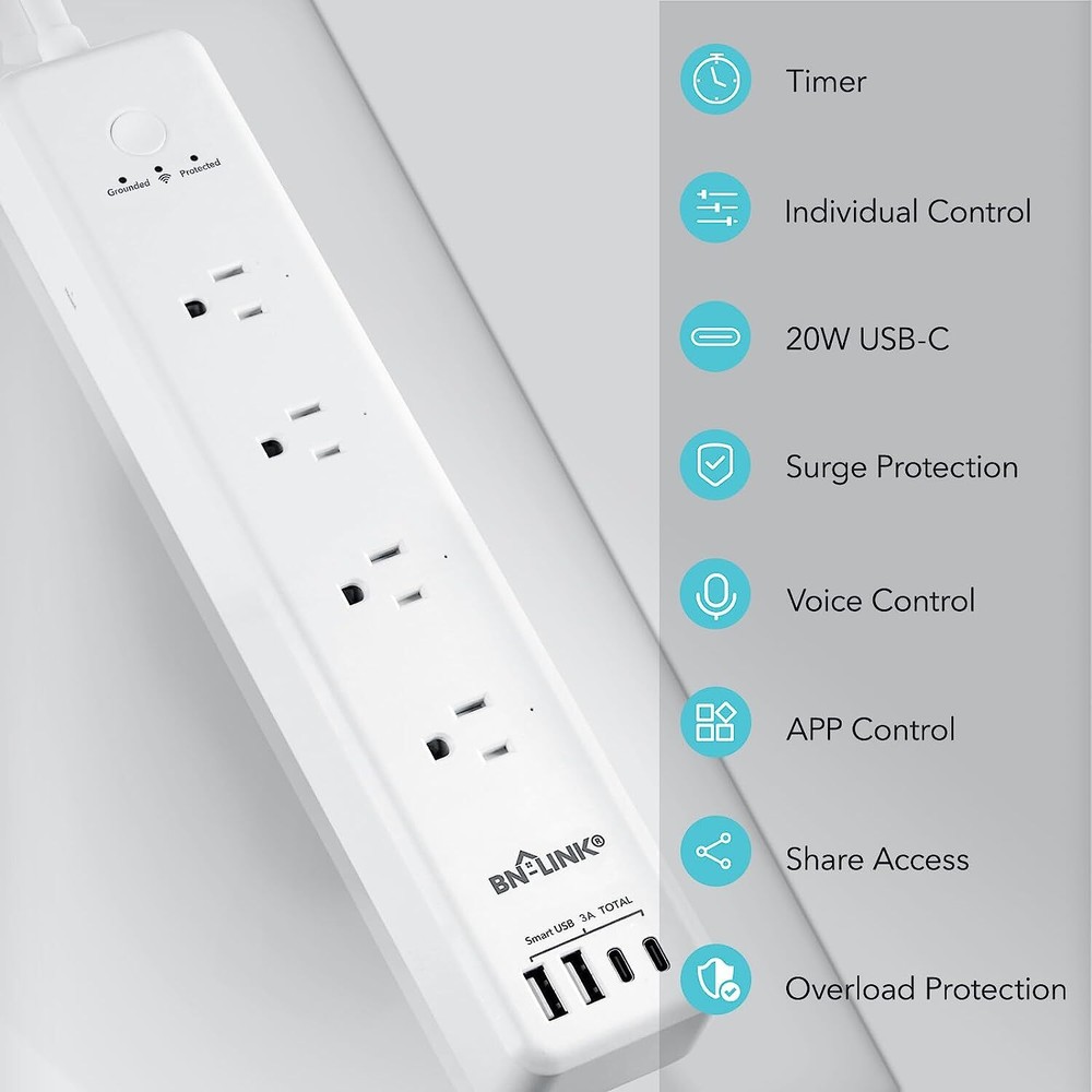 BNLINK Smart Power Strip Plug 4 USB 4 Charging Port Work With Alexa Google Home