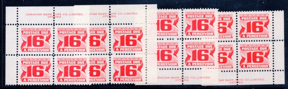 Canada J37 VF MNH M/S PBs on DF paper, Third Postage Due 1973-74 issue CV $230