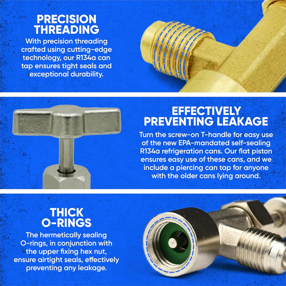 R134A Self-Sealing Single Puncture Can Taps with Valve Core Removal Tool and