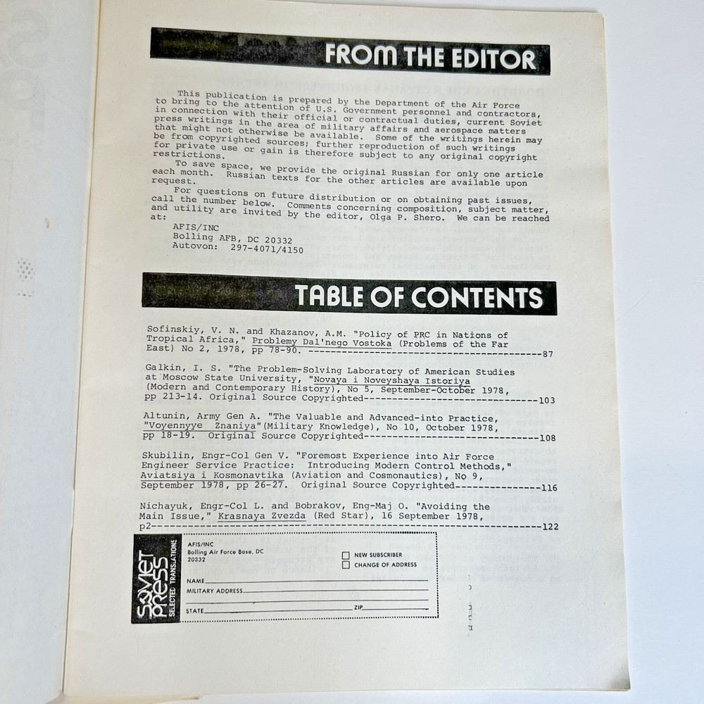 Soviet Press Selected Translations 1979 USAF Intelligence 3 Issues Military