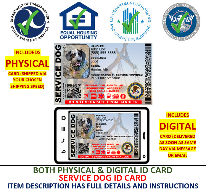 SERVICE DOG ID CARD -  SINGLE SIDED CUSTOMIZABLE PHYSICAL & DIGITAL CARD
