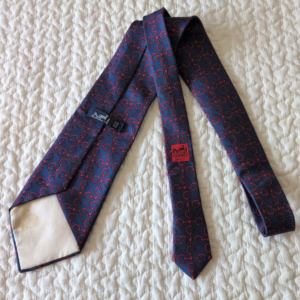 HERMES Hermes Tie Navy Horsebit All Over Pattern Business