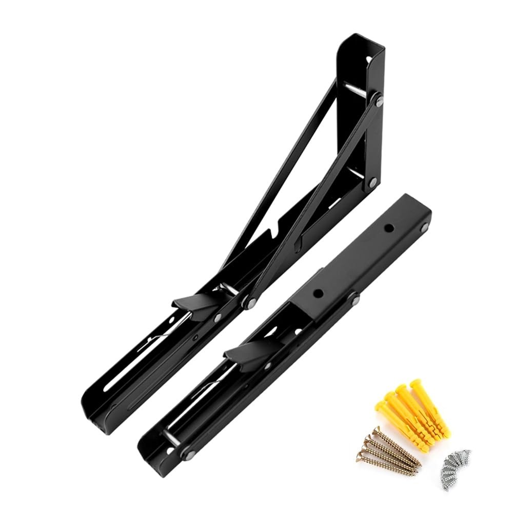 Folding Shelf Brackets 6 Inch Matte Black Collapsible Triangle Hinge 2 PCS