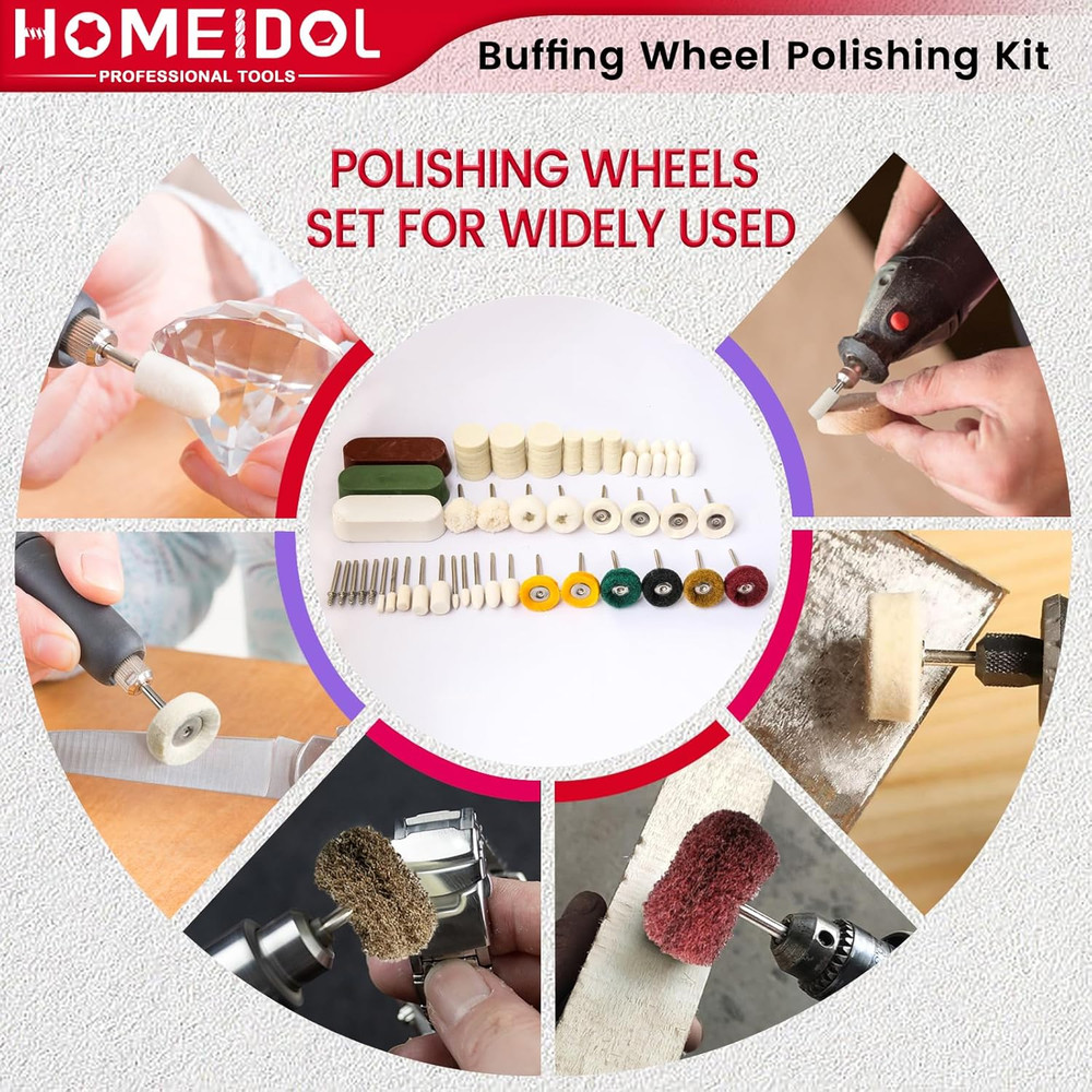 72 PCS Buffing Wheel Polishing Kit Compatible with Dremel, with Polish Compound,