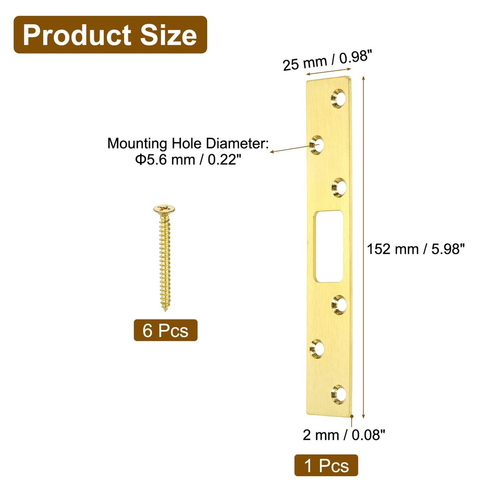 Door Strike Plate, 6 Inch Security Latch Strike (Gold)