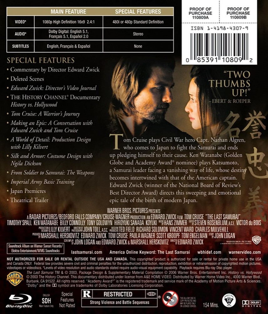 The Last Samurai Blu-ray Tom Cruise NEW