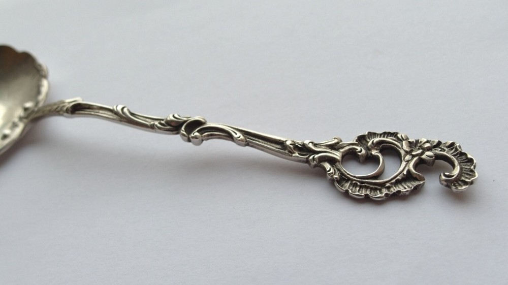 Rococo Spoon/Serving Spoon, Adam Manns & Sohn, 800er Silver, Um 1900 E438