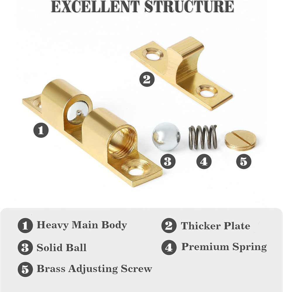 4-Pack 67mm Double Roller Catch Brass Adjustable Ball Tension Door Latch