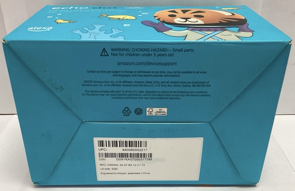 Amazon Echo Dot Kids Edition (4th Gen.) Smart Speaker Tiger B7W64E